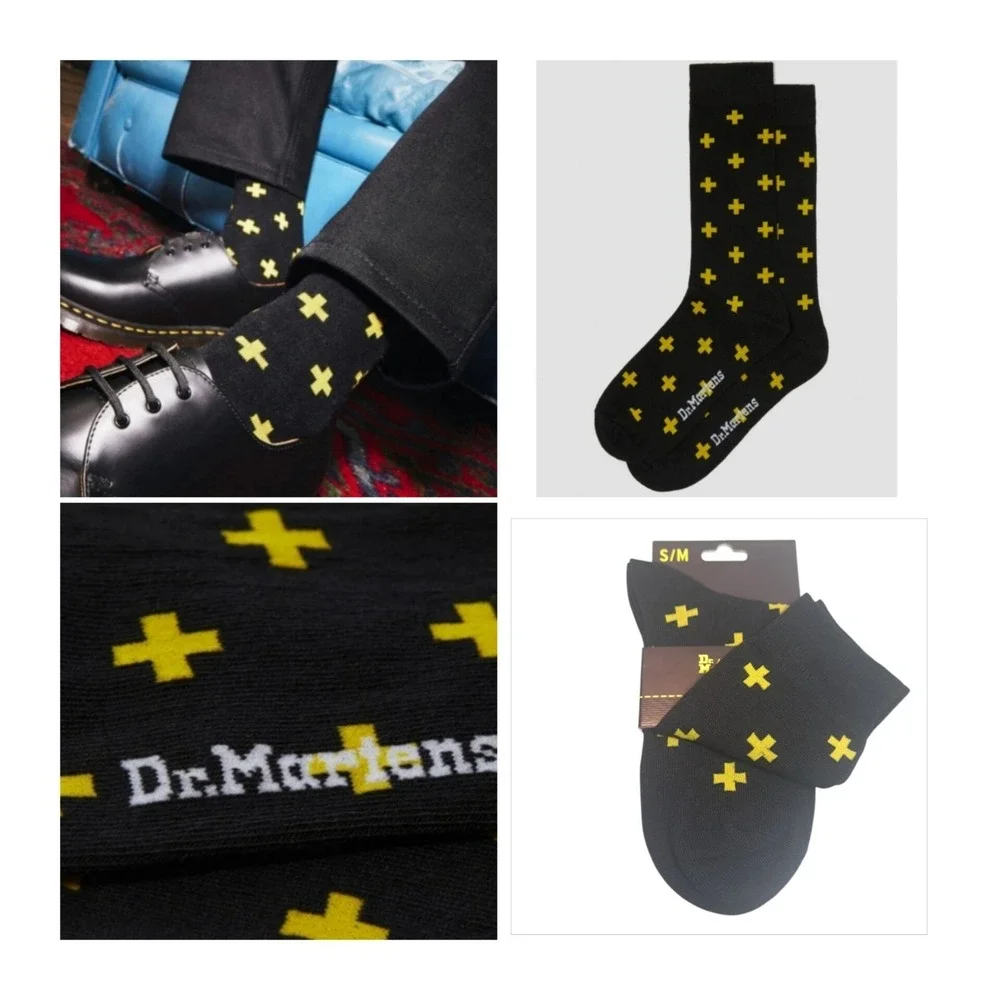 1 Pair Dr. Martens Size S/M (3-8) Cross Logo‎ Socks Black & Yellow